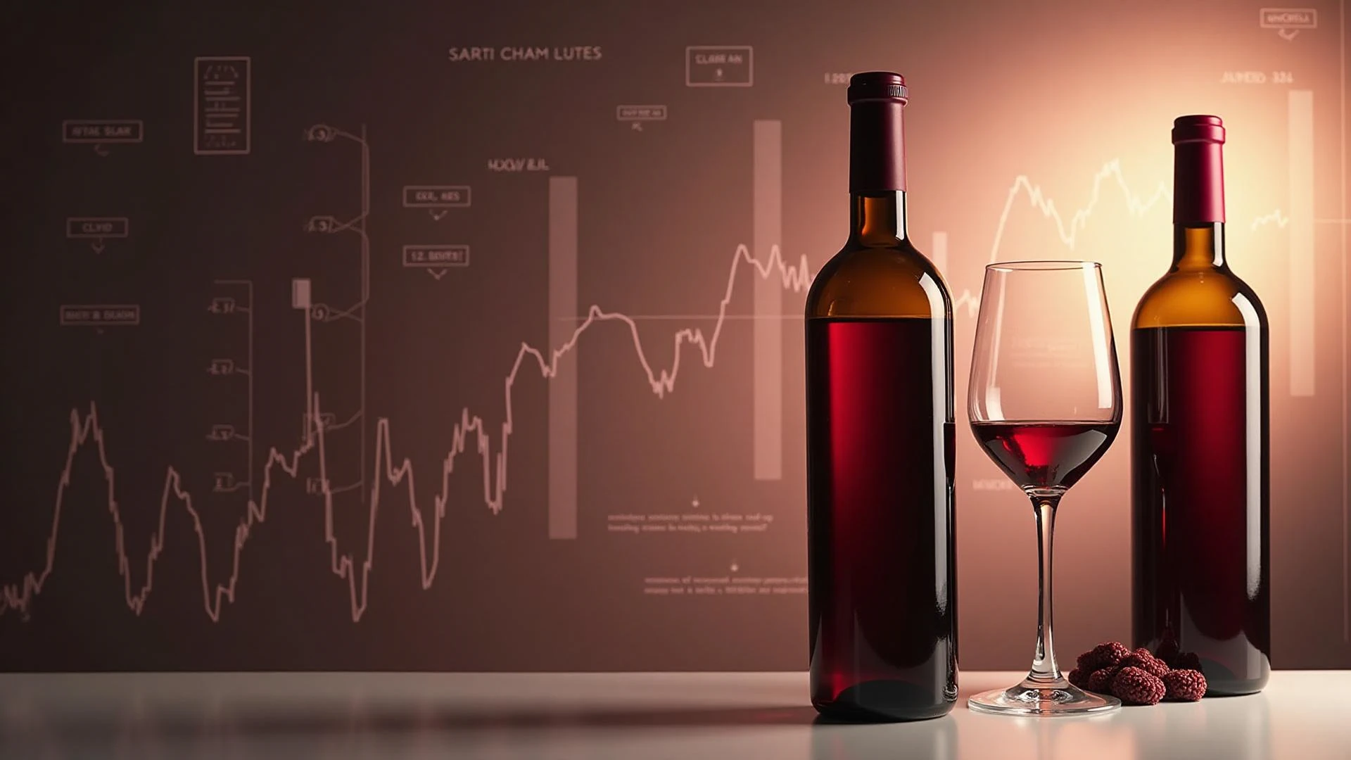 Two bottles of wine, a wine glass and a graph